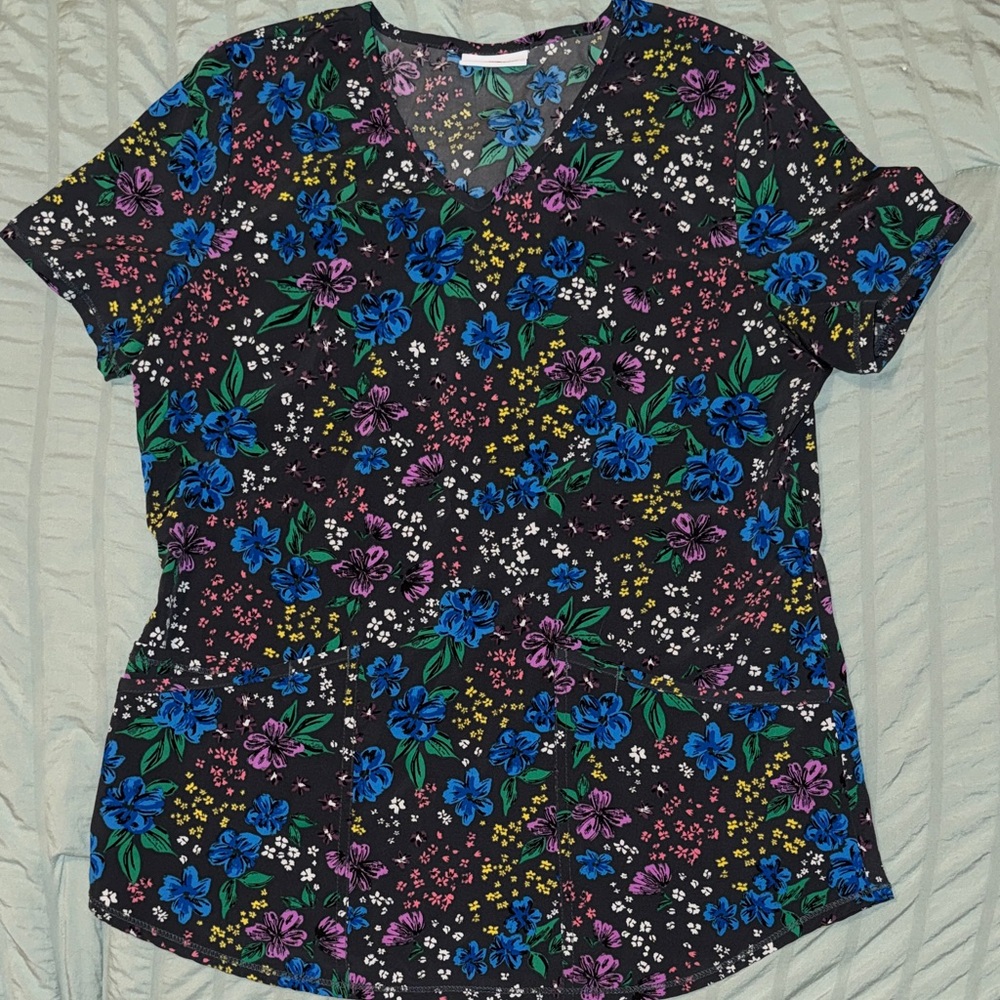 Scrubstar Black Floral Scrub Top